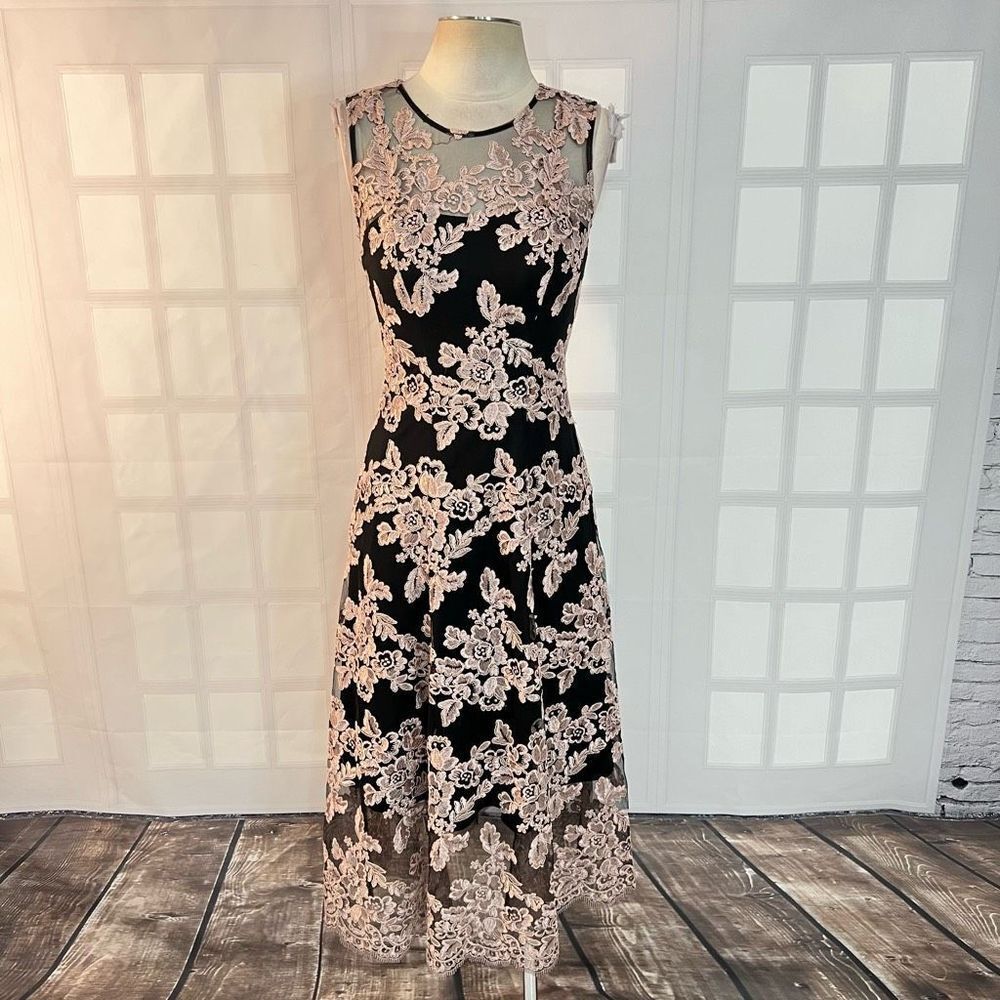 Hitherto Anthropologie BHLDN Tonya black pink lace midi dress size 2 - Picture 3 of 13